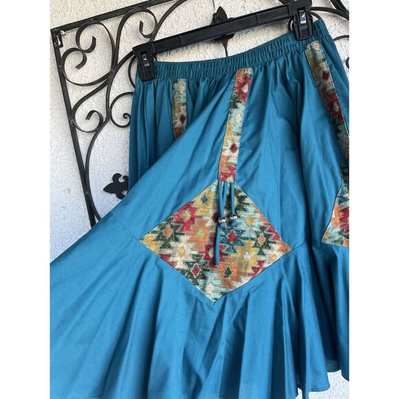 Malco Modes Western Ruffled Pleated Skirt - Size Small - Teal Blue - Picture 4 of 9